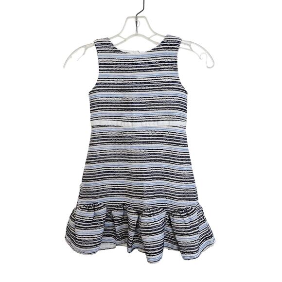 JANIE & JACK Size 6 Boucle Ruffle Flare Hem Stripe Navy Periwinkle Dress - Picture 1 of 11